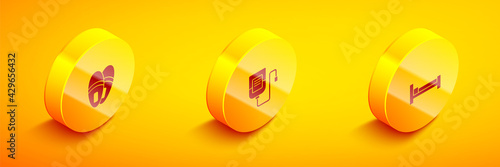 Set Isometric Slippers, IV bag and Bed icon. Vector