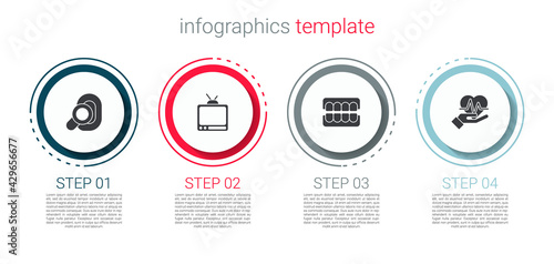 Set Hearing aid, Retro tv, False jaw and Heart rate. Business infographic template. Vector