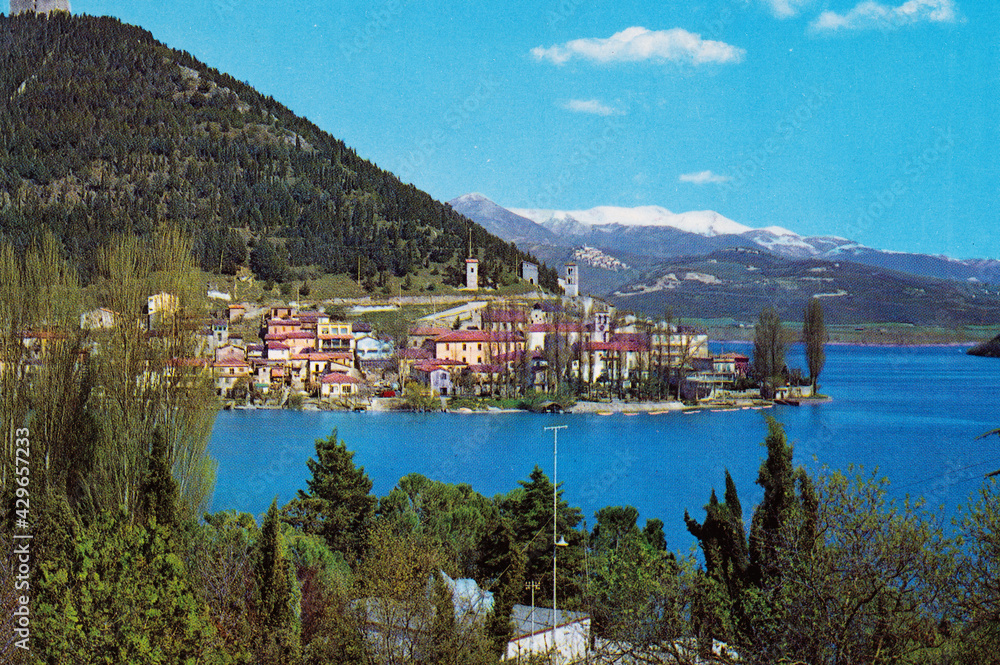 Piediluco town with the lake in the 1960s