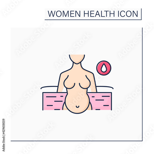 Waterbirth color icon. Birthing in special bath or pool. Less painful childbirth. Woman health concept. Isolated vector illustration