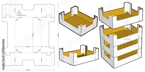 Stackable Retail Double Edge Box (Internal measurement 39.4x 29.4+14) and Die-cut Pattern