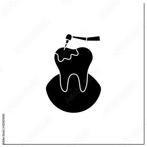 Caries treatment glyph icon.Oral surgeons specialize in dental caries. Root canal treatment. Healthcare procedures concept.Helps protect teeth.Filled flat sign. Isolated silhouette vector illustration