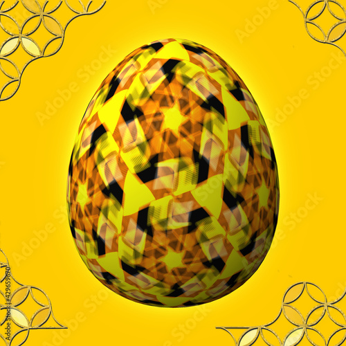 Happy Easter  Artfully designed and colorful 3D easter egg  3D illustration on yellow background with frame