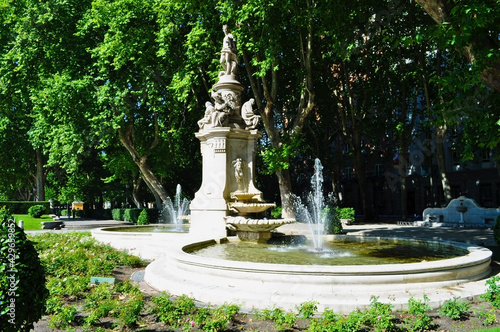 Fountain in a park in Madrid, Spain