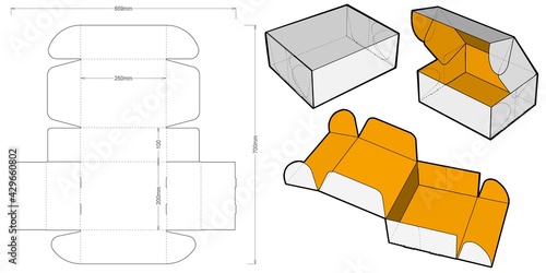 Cardboard box for sending mail.  Ease of assembly, no need for glue (Internal measurement 25x20x10 cm) and Die-cut Pattern. The .eps file is full scale and fully functional. 