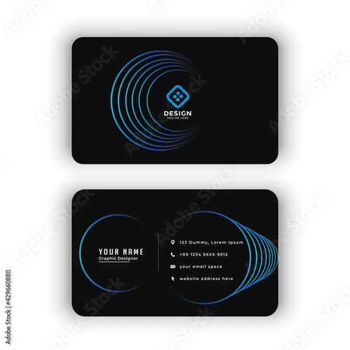 Black dark business card modern flat Style Vector Illustration Print-Ready design vector Template