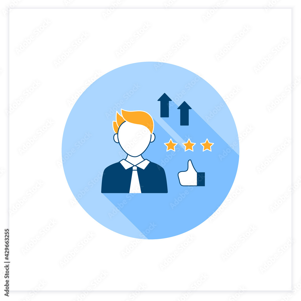 Self efficacy flat icon. Faith in capabilities. Productivity, efficiency in work. Strong personality.Perfect interlocutor. Effective communication concept. Vector illustration