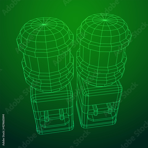 Water cooler with full bottle. Refreshment office concept. Wireframe low poly mesh vector illustration