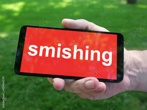 Smishing is shown on the conceptual photo using the text