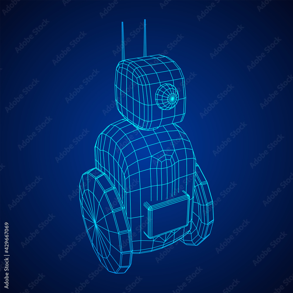 Robot Promoter LCD Screen on two wheels. Ad promo bot. Wireframe low poly  mesh vector illustration Stock Vector | Adobe Stock