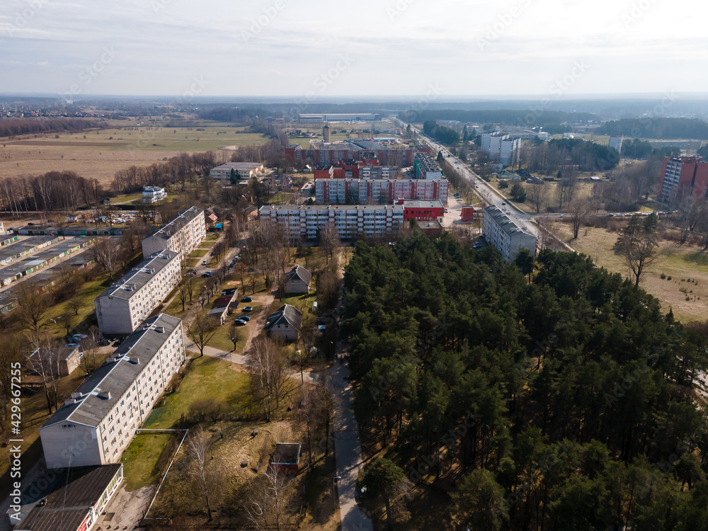 Aerial drone view of Valdlauci. It is a populated place in Kekava region. Located at the border of the city of Riga in Latvia