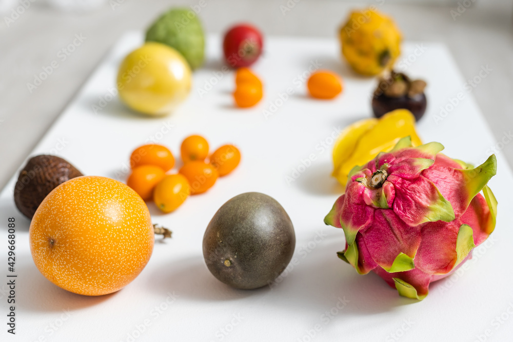 exotic fruit collection, exotic fruits on white background exotic fruit collection, exotic fruits on white background