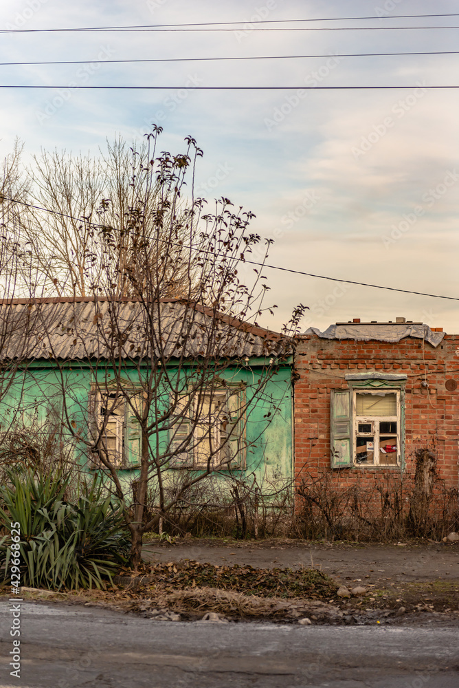 Old village houses. Houses on Krasnooktyabrskaya Street of the Khan's village.
