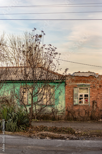 Old village houses. Houses on Krasnooktyabrskaya Street of the Khan's village.