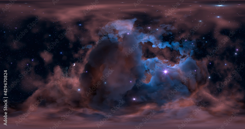 3d rendering. Space background with nebula and stars. Environment 360 HDRI map. Equirectangular projection, spherical panorama. 3d rendering. Space background with nebula and stars. Environment 360 HDRI map. Equirectangular projection, spherical panorama.