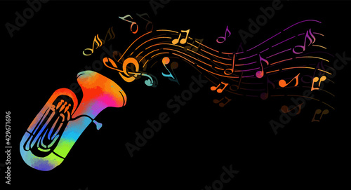 musical instrument the tuba with decorative elements. Abstract multicolored tuba. Vector illustration