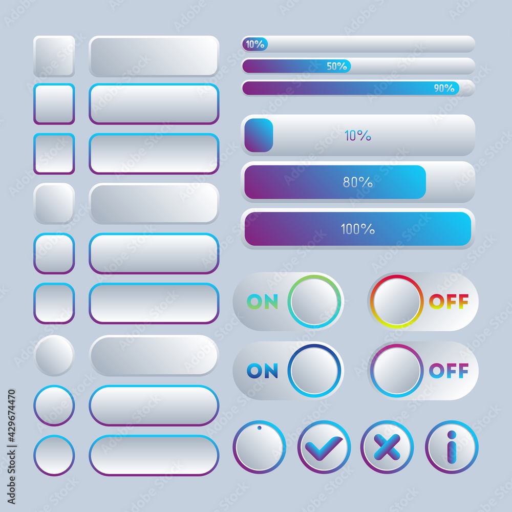 Icon set multi colored button in flat style. Easy editable vector isolated illustration. 