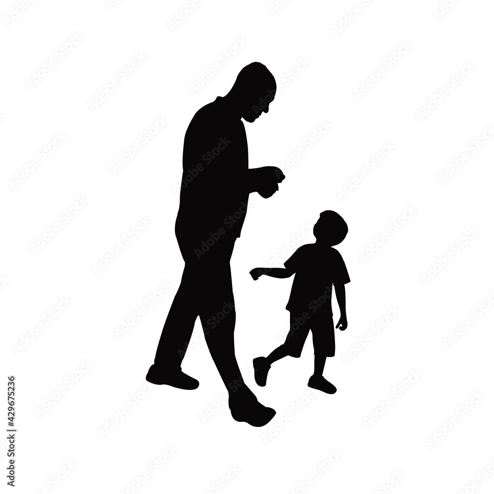 a father and son playing, silhouette vector