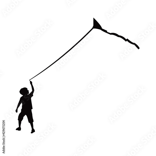 a b oy flying kite, silhouette vector