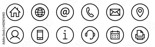 Web icon set. Web buttons. Website contact icons vector. Contacts icons. Editable Stroke. Vector