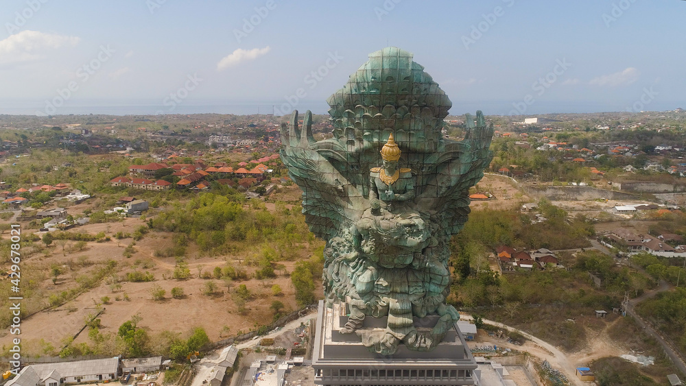 Aerial view statue hindu god garuda wisnu kencana Statue, Bali. Statue at entrance Garuda Wisnu Kencana Cultural Park.