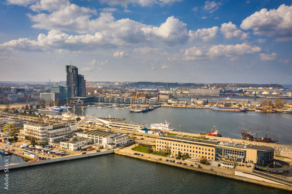 Fototapeta premium Aerial landscape of the marina at Baltic Sea in Gdynia, Poland.