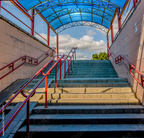 Underground passage to the building of the modern railway station in the village of Zhdanovichi, Belarus. photo