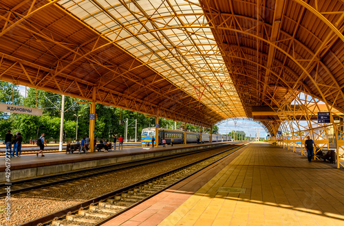 The building of a modern railway station in the village of Zhdanovichi Belarus. photo