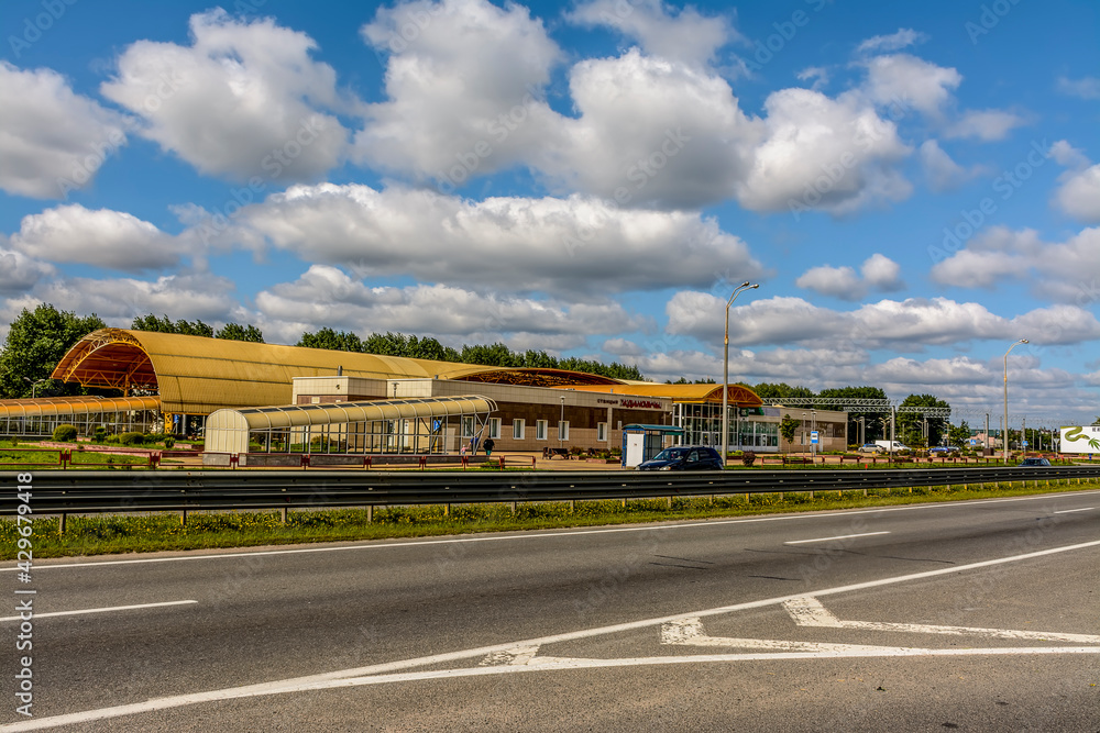 The building of a modern railway station in the village of Zhdanovichi Belarus. The building of a modern railway station in the village of Zhdanovichi Belarus.