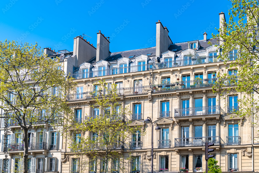 Paris, beautiful building, boulevard Beaumarchais in the 11e district
