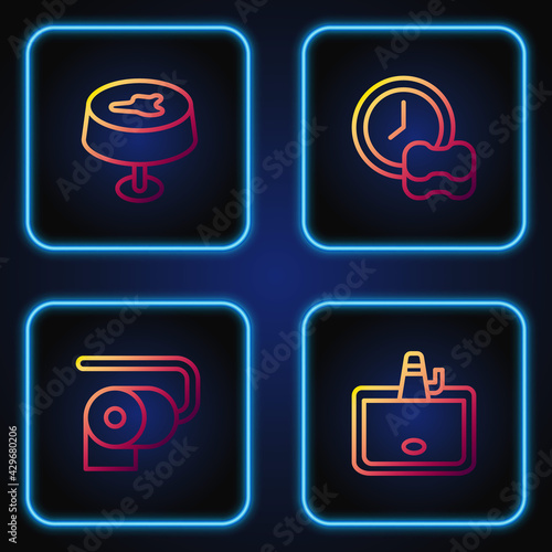 Set line Washbasin, Toilet paper roll, Stain on the tablecloth and Washing dishes. Gradient color icons. Vector