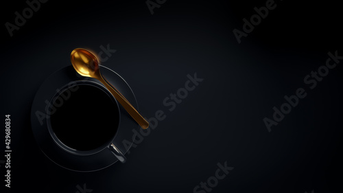 3d render of a coffee mug with a golden spoon