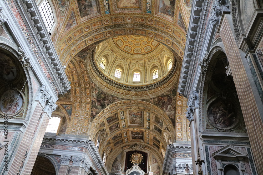 Inside view of the Church Gesù Nuovo in Naples, Italy 