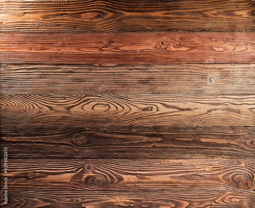 Fototapeta premium Textured background from brown wooden boards.