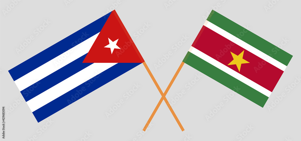 Crossed flags of Cuba and Suriname. Official colors. Correct proportion Crossed flags of Cuba and Suriname. Official colors. Correct proportion