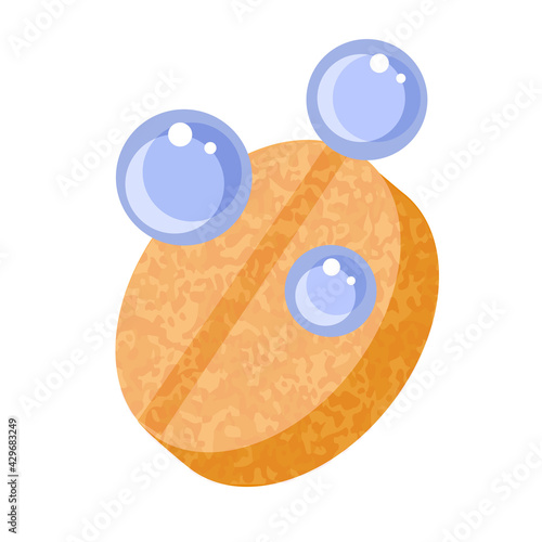 orange effervwsent tablet with blue bubbles fizzy icon isolated illustration