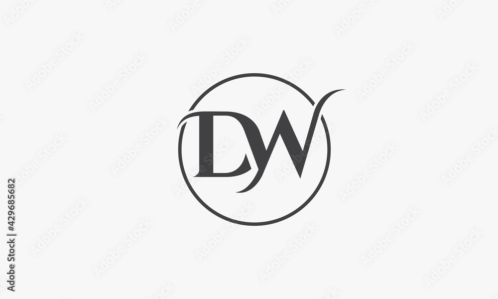 letter DW with circle line logo isolated on white background. letter DW with circle line logo isolated on white background.