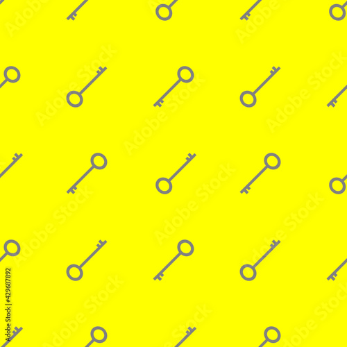 Grey keys on yellow background. Simple style seamless pattern. Vector illustration.