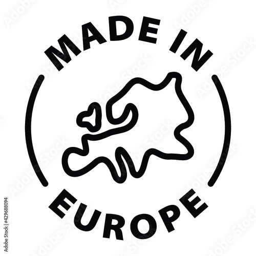 made in Europe black outline label icon on transparent background