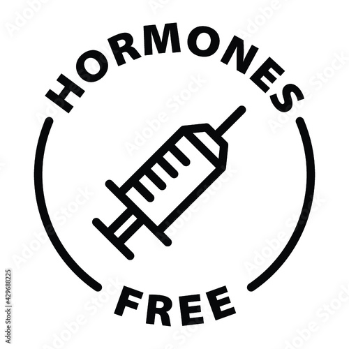 no hormones free black outline label icon on transparent background