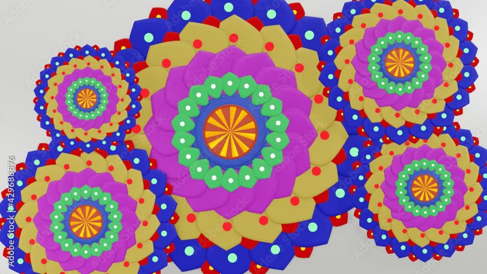 rotating multicolored mandala patterns. looped animation. 3d render rotating multicolored mandala patterns. looped animation. 3d render