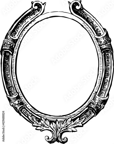 Freehand drawing of vintage decorative oval frame