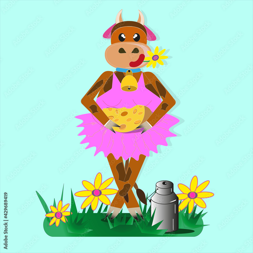 Naklejka premium cow with a flower