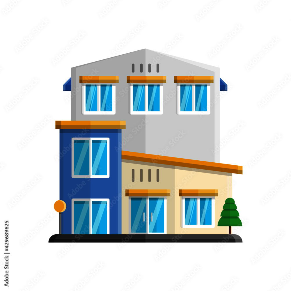 vector illustration of house decorated with tree elements - obrazy, fototapety, plakaty 