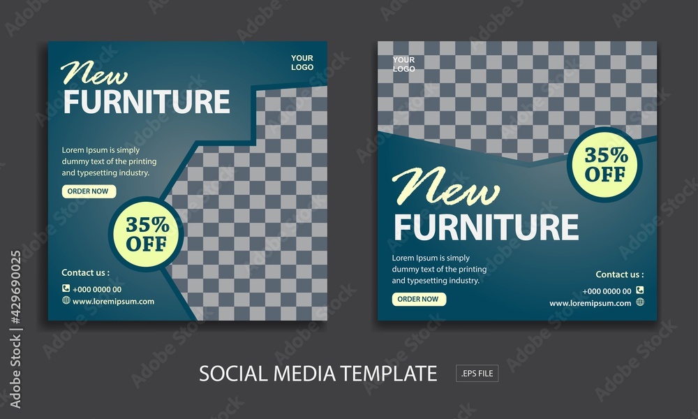 Fototapeta premium Set of Editable minimal square banner template. for promotion furniture . Suitable for social media post and web internet ads. Vector illustration with photo college