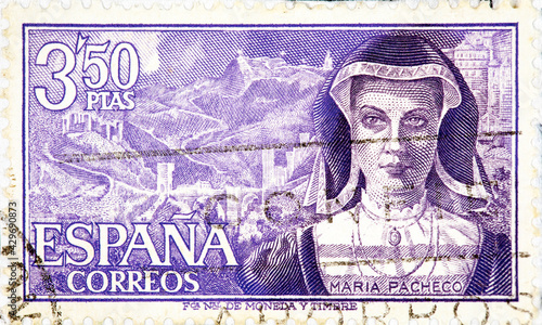 stamp printed in the Spain shows, From the series Characters of Spain, dedicated to Maria Pacheco photo