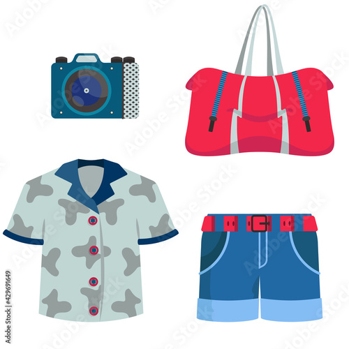 Men's travel set. Summer clothes and accessories