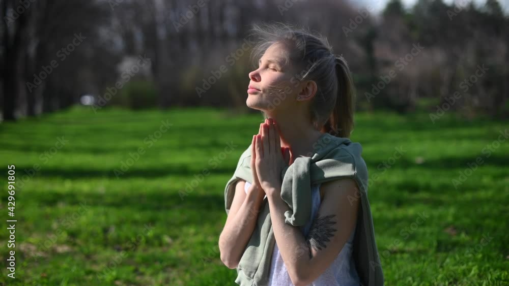 Yoga practice and meditation outdoor. Girl in the park Yoga practice and meditation outdoor. Girl in the park