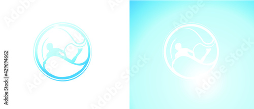 Surf icon, surf logo, man surfboard bodyboard surfing photo