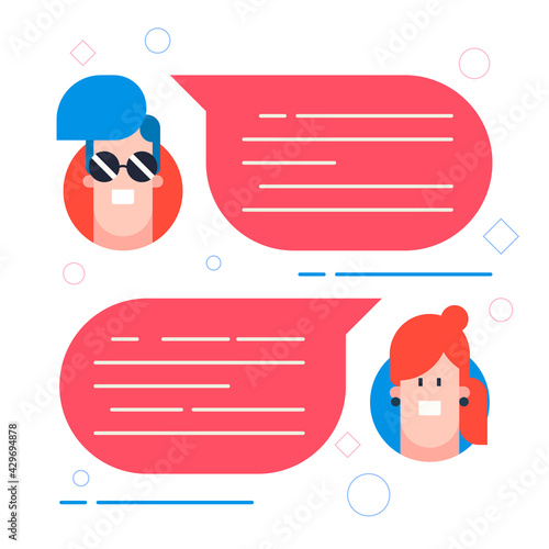 Avatar cartoon style flat design with box for text, concept of message, conversation, dialogue photo